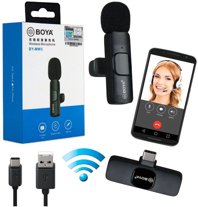 Boya BY-MW3 Wireless Microphone For iFone & Type-C User | Best For Personal Vlogging & Video Recording with Noise Cancellation & Cordless Clip