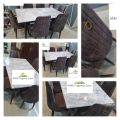 8 seater dining table set/ eight seater dining set/ marble texture uv sheet top/ eight seater dining table with chairs/ 8 chairs with table/. 