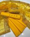 Mehndi Dress Katan Silk Shirt Katan Silk(2.5 Yard) Dupaata 9mm Organza(2.5 Yard) Trouser Katan Silk With Free Clutch (Multani Dress). 