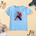 Spiderman Printed Tshirt Cotton Summer Wear Sky blue T shirt For Kids Boys And Girls. 