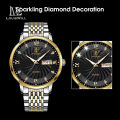 LouisWill Men's Fashion Watch Chinese English Double Calendar Watch Waterproof Luminous Watch Diamond Quartz Watch Steel Band Watch Luminous Pointer Wrist Watches for Men. 