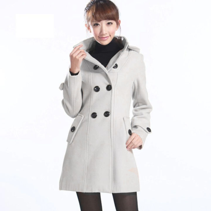 Women s Hooded Double Breasted Trench Wool Coat Long Winter Jackets Outerwear Daraz.pk