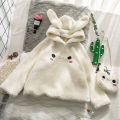 Winter Hooded Women Cute Rabbit Ear Student Hoodie Full Sleeve Sweet Warm Hoody Bunny Cartoon White Coat Fashion New Streetwear. 