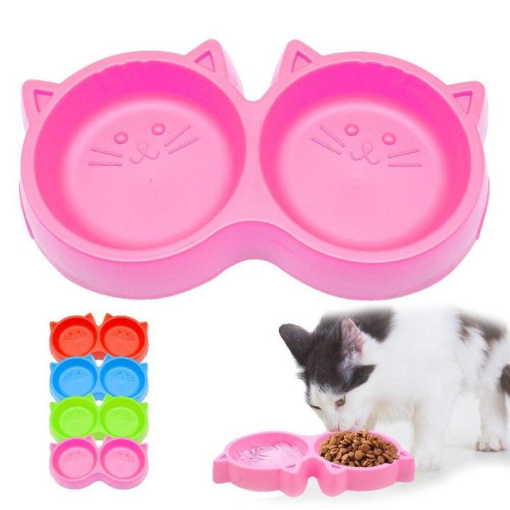 Cat Food Bowl with Water - Cat and Dog Bowl Plastic Bowl Cat Face Design Random Color