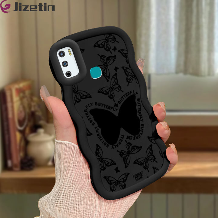Jizetin for Infinix Hot 9 Play Back Cover Black Butterfly Macaron Bright Color Wavy Shape Soft Mobile Phone Cases