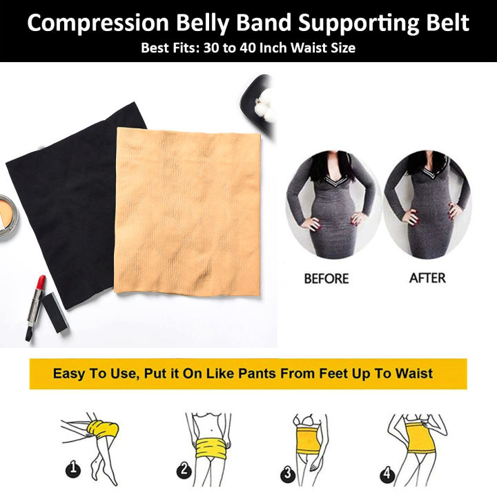 Compression Belt for Belly Slimming Best Quality Multi Purpose High Waisted Seamless Belly Support Belt for Tummy Control Waist Trainer Shapewear For Women Postpartum Belly Band in Skin and Black Fits 30 to 38 Waist