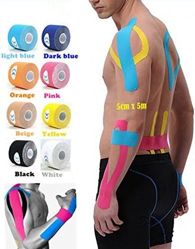 Kinesiology Tape - Pain Relief Adhesive - Best Therapeutic Muscle Support Aid - Sports Wrap for Knee Elbow Wrist Back Shoulder Ankle & Neck injury tape - Physio tap Water resistant