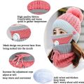 3 in 1 Winter Knitted Beanie Hat Face Neck Warmer Set for Women Girls Fleece Lining Ski Caps with Pompom. 