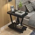 2 Layer Side Table Bedroom Corner / Coffee Table Wooden With Wheels. 