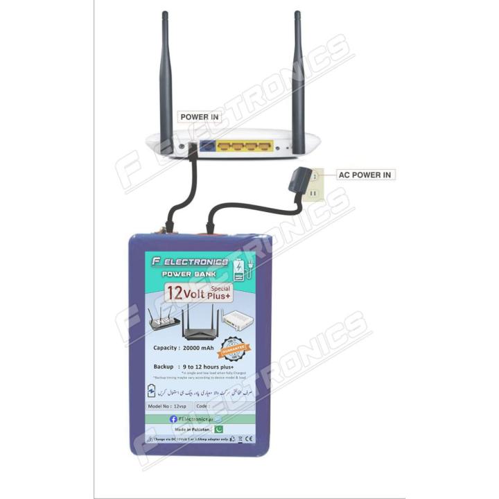 9v 12v WiFi Router Power Bank 9v Volts UPS Technology With Branded Charger | 10000 plus+ mAh (9v 6 to 8)(12v 6 to 8)(12v 20000 mah 9 to 12)Hourse Guaranteed Backup | Tp Link-Tenda-PTCL | Fiber Base Router