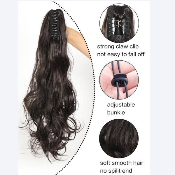 Long Ponytail Big Wave Clip in Pony Tail Hair Extension Ponytail Extension Bendable Synthetic Clip In Ponytail Hair Extension Long Wave Style Ponytail - Natural Brown Color