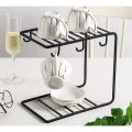 Metal Mug Tree Holder Stand for Counter-Rustic Coffee Cup Holder for Counter-6 Mug Rack Organizer for Kitchen Cabinet-Mug and Plate Holder-Black. 