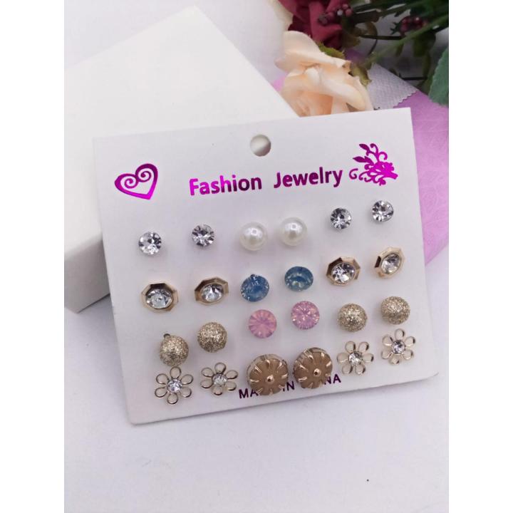 Pip Store New Arrival High Quality Women Jewelry Earrings Set Luxury And Stylish Pack Of 12 Stud Earings Card For Women / Girl