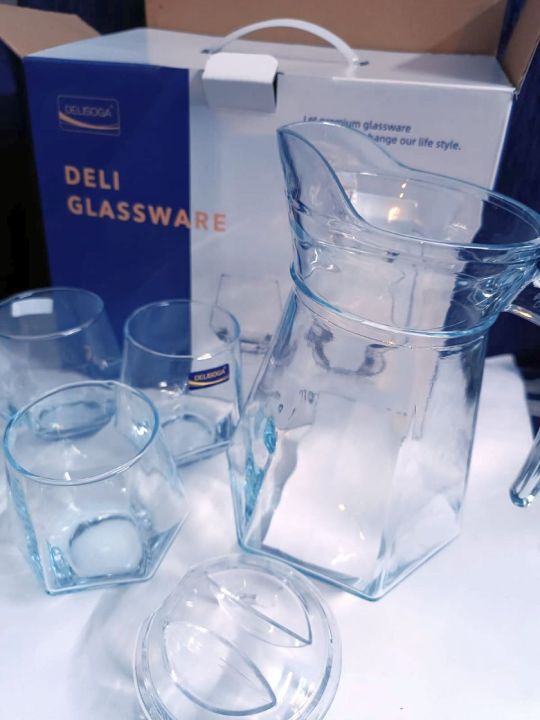 7 PCs Glass  Water Set  1-Jug + 6-Glass | Deli Glassware