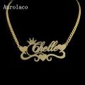 AurolaCo Custom Name Necklace With Heart Personalized Stainless Steel Gold Nameplate Cuban Chain Necklace For Women Gift. 