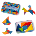 7 Pcs Wooden Geometrical Shape's Block's-With Iron Tin Box- Colorful Blocks - Kids Early Learning Educational Puzzle Toy -   Geometric Intelligence  Tangram  Puzzle. 