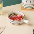 Random Color, Swirl Round Ceramic Serving Bowl with Handle, Soup Bowl, Salad Bowl, Bowl for Snacks, Microwave Safe, Dishwasher Safe (8.2 inch, 500 ml). 