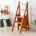 Solid Wood Ladder Chair Foldable Dual-Purpose Step Stool Indoor Climbing Pedal Stairs Multifunctional. 