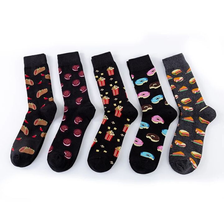 MODA MULAYA 2021 Happy Socks Men/Women Chili Tortilla Biscuit Sandwich Popcorn Dark Food Series Funny Socks Male Skateboard Sock