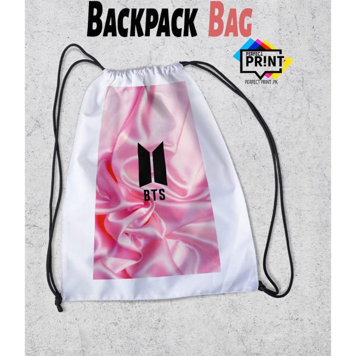 Bts Pink Aesthetic Holographic Logo Drawstring bag