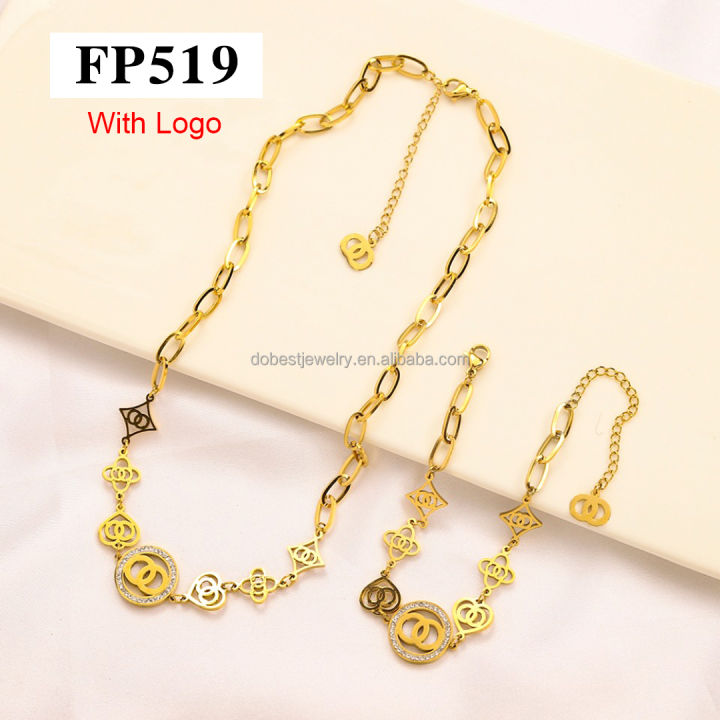 Fashion brand designer jewelry set hollow four-leaf clover stainless steel bracelet gold-plated necklace for women