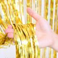 Golden Metallic Tinsel Foil Fringe Curtains 3.2ft x 6.5ft Backdrop Photo Booth Gold Metallic Foil Curtain for Birthday, Wedding, Bridal Shower, Baby Shower, Anniversary Party Decoration. 