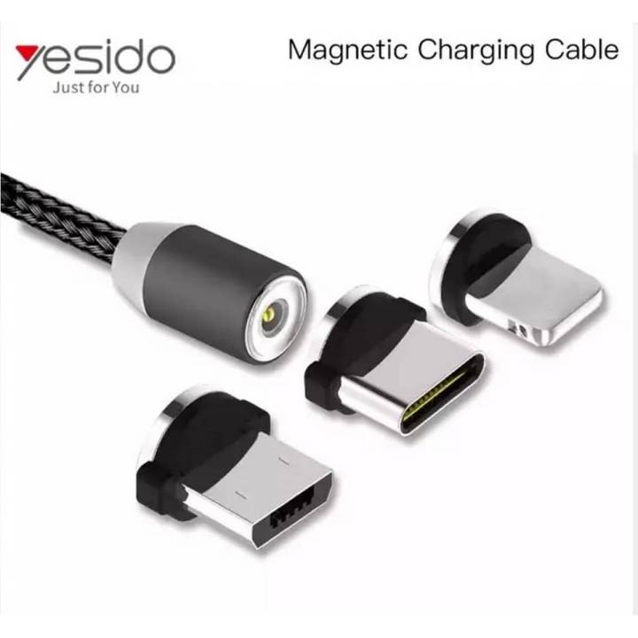 Yesido 3in1 Mobile Phone Charging 2.4A Micro Type-C USB Cable line Magnetic Cable for iPhone. (Black Gray)