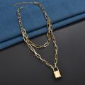 DIEZI Fashion Double layer Lock Gold Silver Color Chain Necklace Men Punk Link Chain Padlock Pendant Necklace For Women Jewelry. 