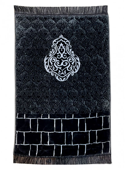 Grey Val-vet Foam Print Embossed Jai namaz / Janamaz / Prayer Rug / Prayer Mat