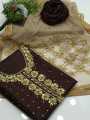 3 Piece fancy white color unstitched Dress for women – Kataan silk Shirt & Trouser with Net Dupatta. 
