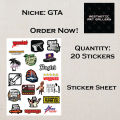 GTA Sticker Sheet For Gamers GTA Lovers For Decorating and Aesthetic Cool Vibes For Mobile and Laptops. 