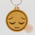 Wooden Sad Face Emoji Keychain, Pensive Face Emoji Wooden Keychain, Remorseful Emoji Carved Wood Key Ring, Best for Birthday gift. 