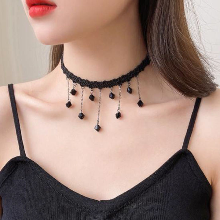 Black%20New%20Gothic%20Lace%20Victorian%20Vintage%20Chain%20Collar%20Choker%20with%20Tassel%20Beads%20Bib%20Necklace%20Pendant%20For%20Girls%20-%20Image%202