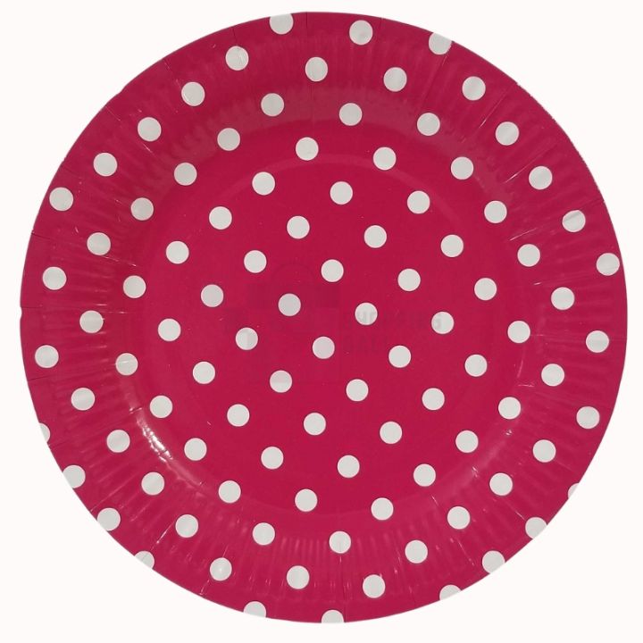 DARK PINK POLKA DOT PAPER PLATES - PACK OF 10 PAPER PLATES - DARK PINK POLKA DOT THEME PLATES