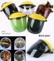 head-mounted black glass welding protective mask. 
