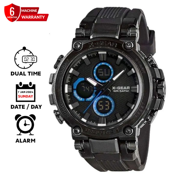X-Gear%203897%20Dual%20Time%20Fashion%20Sports%20Watch%20Stainless%20Steel%20Multifunctional%20Dial%20Water%20Resistant%20Watch%20for%20Men%20Rubber%20Straps%20Sports%20Watch%20-%20Image%203