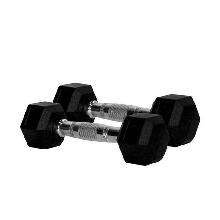 Dumbbells - Brand Liveup Sports - Product Hex Rubber Dumbbell -  Weight 12 kg Pair - Description-Hex shaped dumbbells,High-quality rubber coated,Ergonomic chrome handle,Rubber encased body to prevent damage - Code LS 2021-12