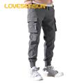 Loveseason Fitness Pants Mid-Rise Multi Pockets Solid Color Casual Cargo Pants. 