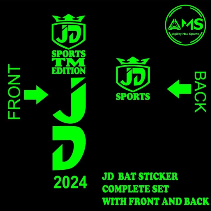 Green Color JD Sports Cricket Bat Sticker Complete set for all type of Classic Cricket Bats Good Quality Bat Stickers