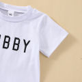 Baby Boys Summer Clothes Letter Print Short Sleeve T-shirt Tops with Stretch Casual Drawstring Pants Set. 