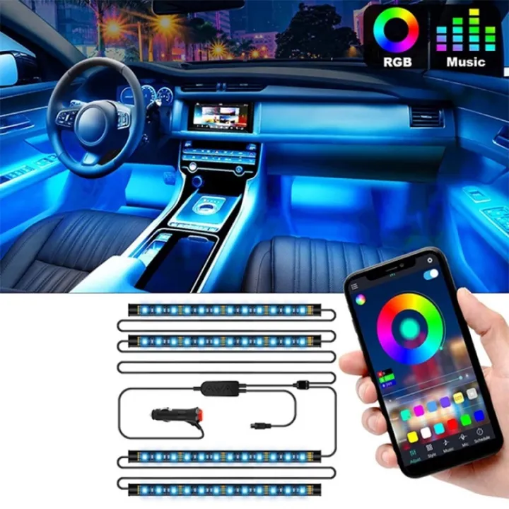 12 LED RGB Car Interior Strip Lights – Remote Control, Flexible ...