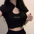 Niche Chinese style slim-fitting hot girl short top 2024 spring busty and tight-fitting navel-baring short-sleeved T-shirt for women. 