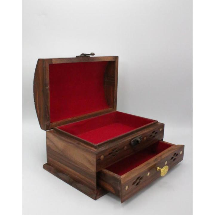 Vintage Wooden Jewelry and Makeup Box, Brass Coated Vintage Jewelry Box.