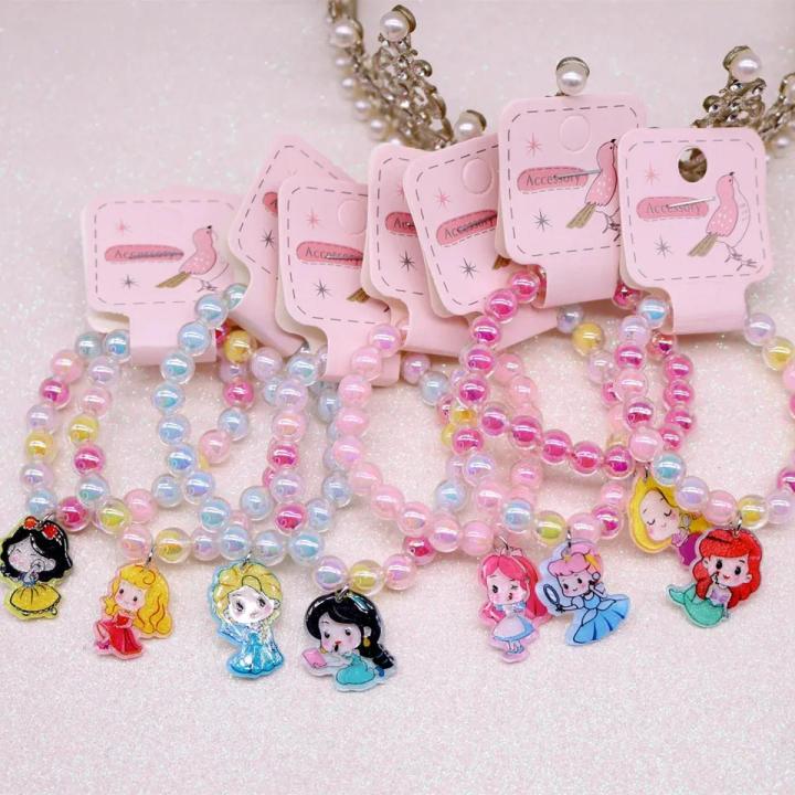 Cute Cartoon Bracelet For children kids Princess Glass Beads Charm Bracelet Baby Girls kids Hand Accessories