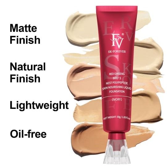 Full Coverage Foundation, Nourishing Porcelain Flawless Skin Lightweight Waterproof Moisturizing Concealer Liquid Foundation for Dry Skin