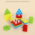 Wooden Intellectual Geometric Shape Matching Four Column Blocks Educational & Learning Toys, Wooden Geometric Shape Sorter Puzzle. 
