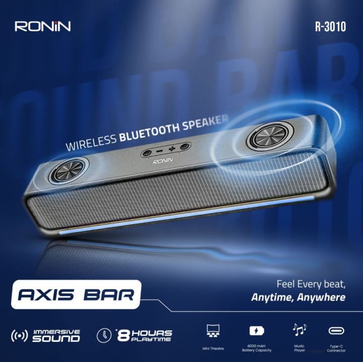 Ronins Axis Bar Speaker R3010 Ronins Wireless Soundbar With One Year Warranty Wireless Speaker with 8 Hours of Playtime