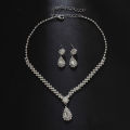 Fashion Simple Water Drop Crystal Rhinestone Necklace Earrings For Women Wedding Bride Light Luxury Jewelry Sets Accessories Qoddess. 
