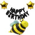 Honey Bee Birthday Foil Balloons Theme With Black Birthday Foil & Stars Foil Balloons. 