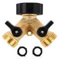 Garden Hose Splitter Hose Distributor 2 Way Heavy Duty Brass Connector Tap Splitter Y Splitter 2 Valves with 2 Extra Rubber Washer. 